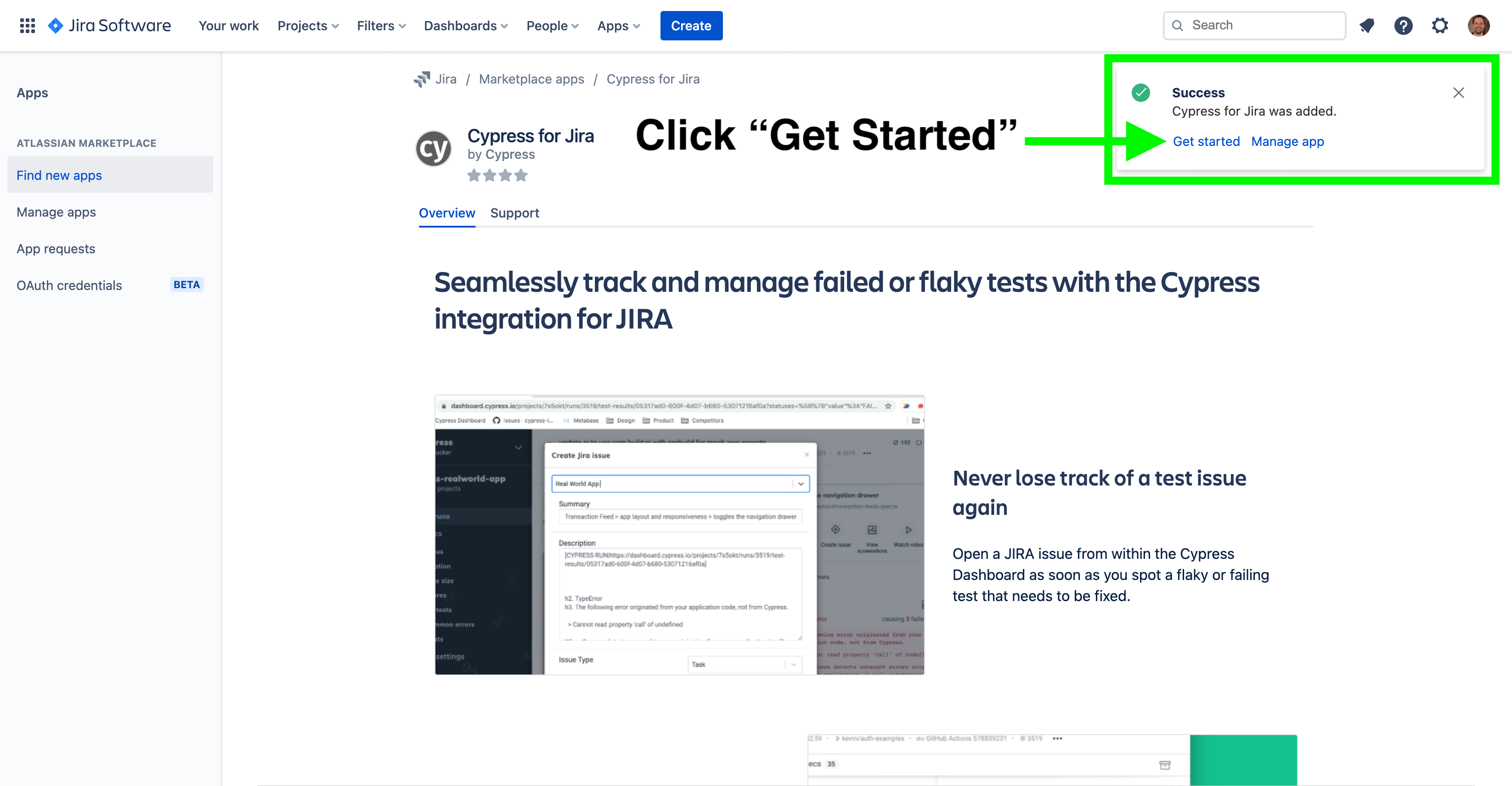 Atlassian Marketplace Cypress for Jira Installation Success